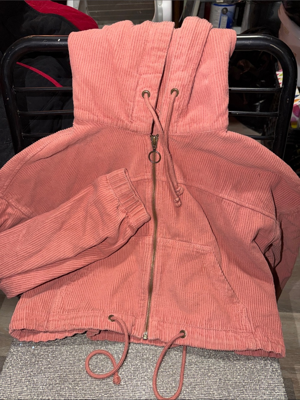Hollister Coral Pink Corduroy Bomber Jacket with Hood